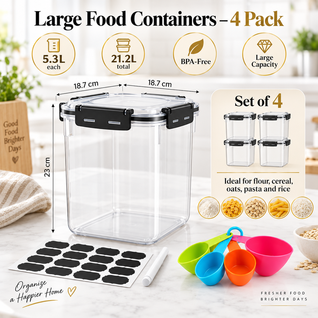 YASHE 5.3L food storage container dimensions 18.7 x 18.7 x 23 cm