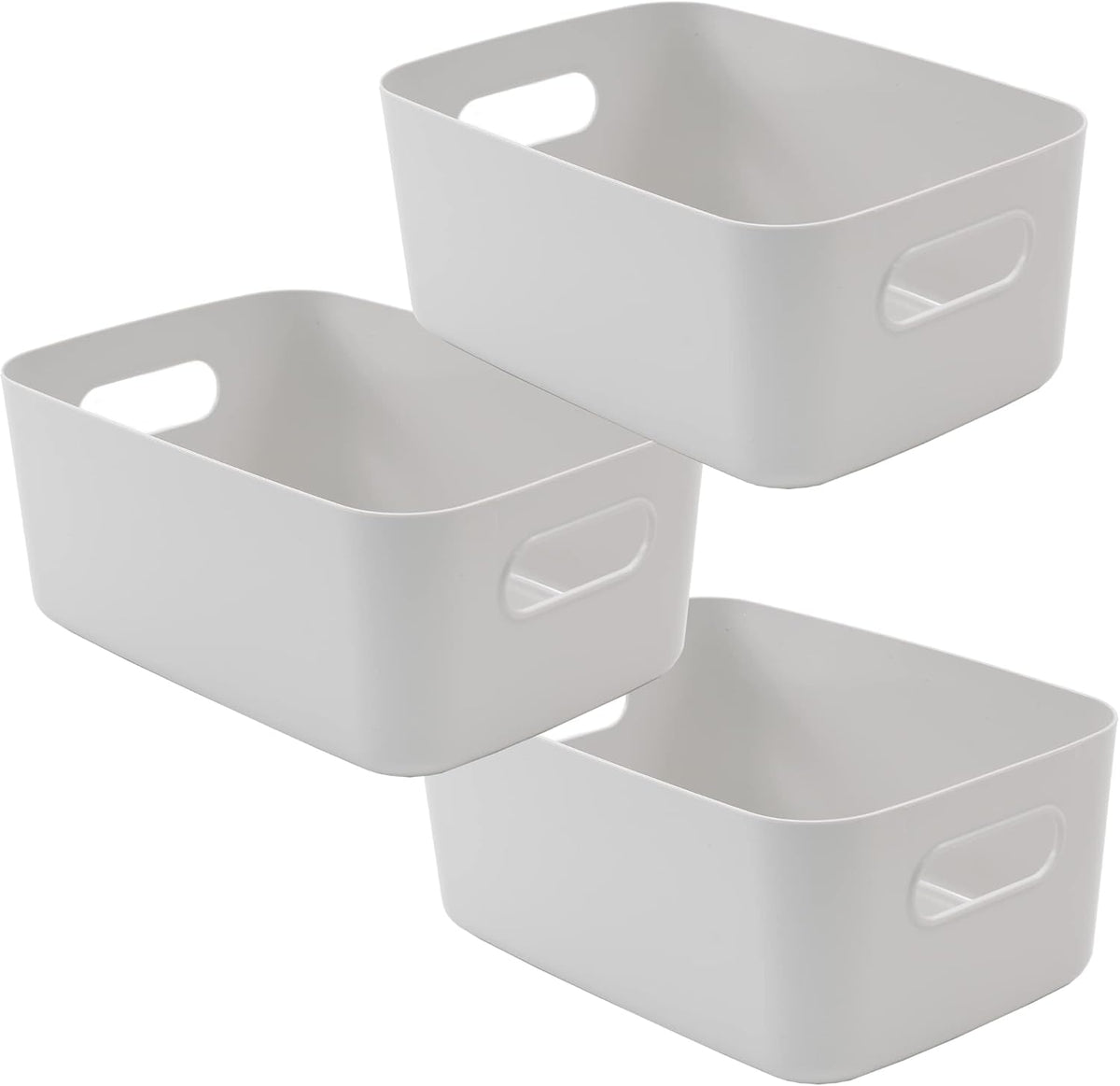 SA Products Stackable Plastic Storage Baskets with Handles – 3 or 6 Pack, Grey & White