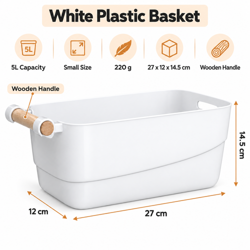 5L white bathroom storage basket dimensions 27 x 12 x 14.5 cm