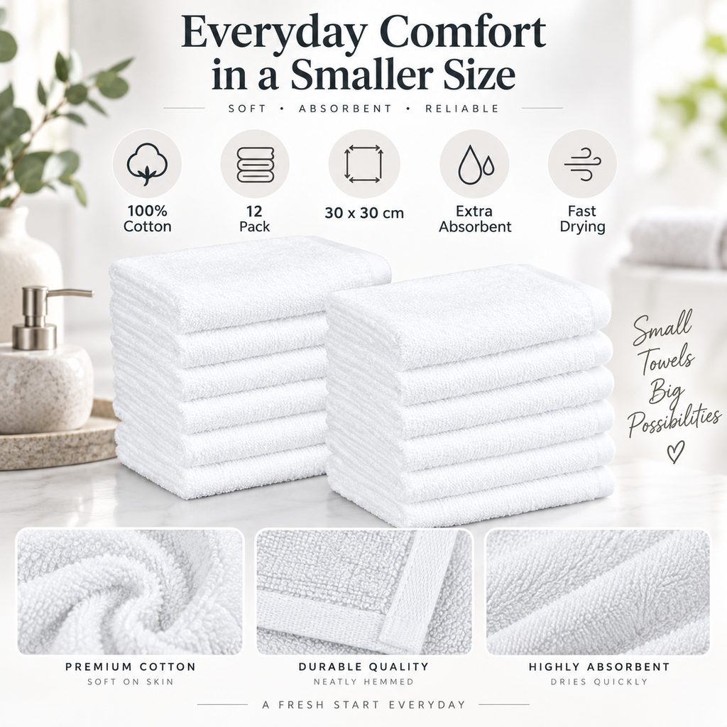 30 x 30 cm cotton face towel size guide