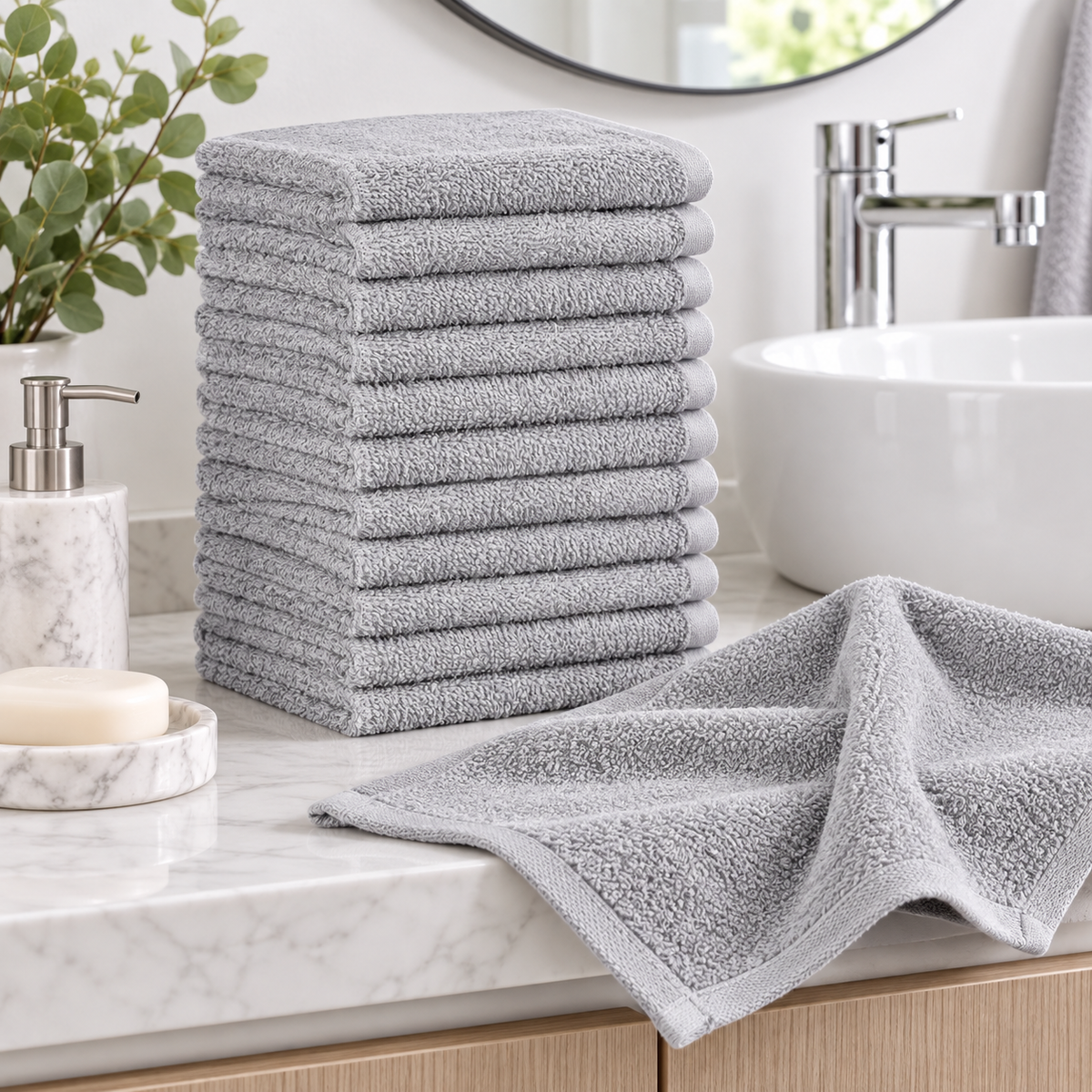 Amazon Basics 100% Cotton Face Towels 30 x 30 cm – 12 or 24 Pack