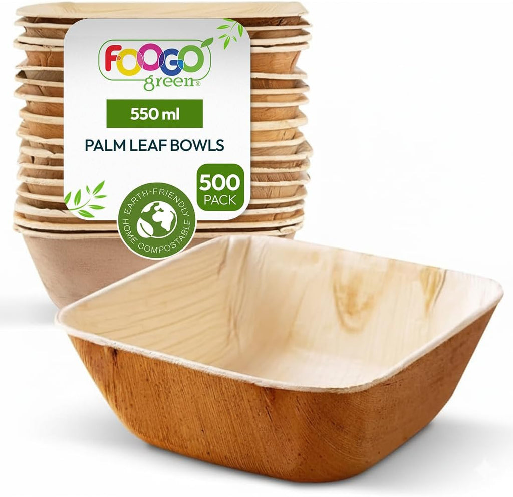 500Pcs Disposable Palm Leaf Bowls, 5" (13Cm) 19.4Oz (550Ml)
