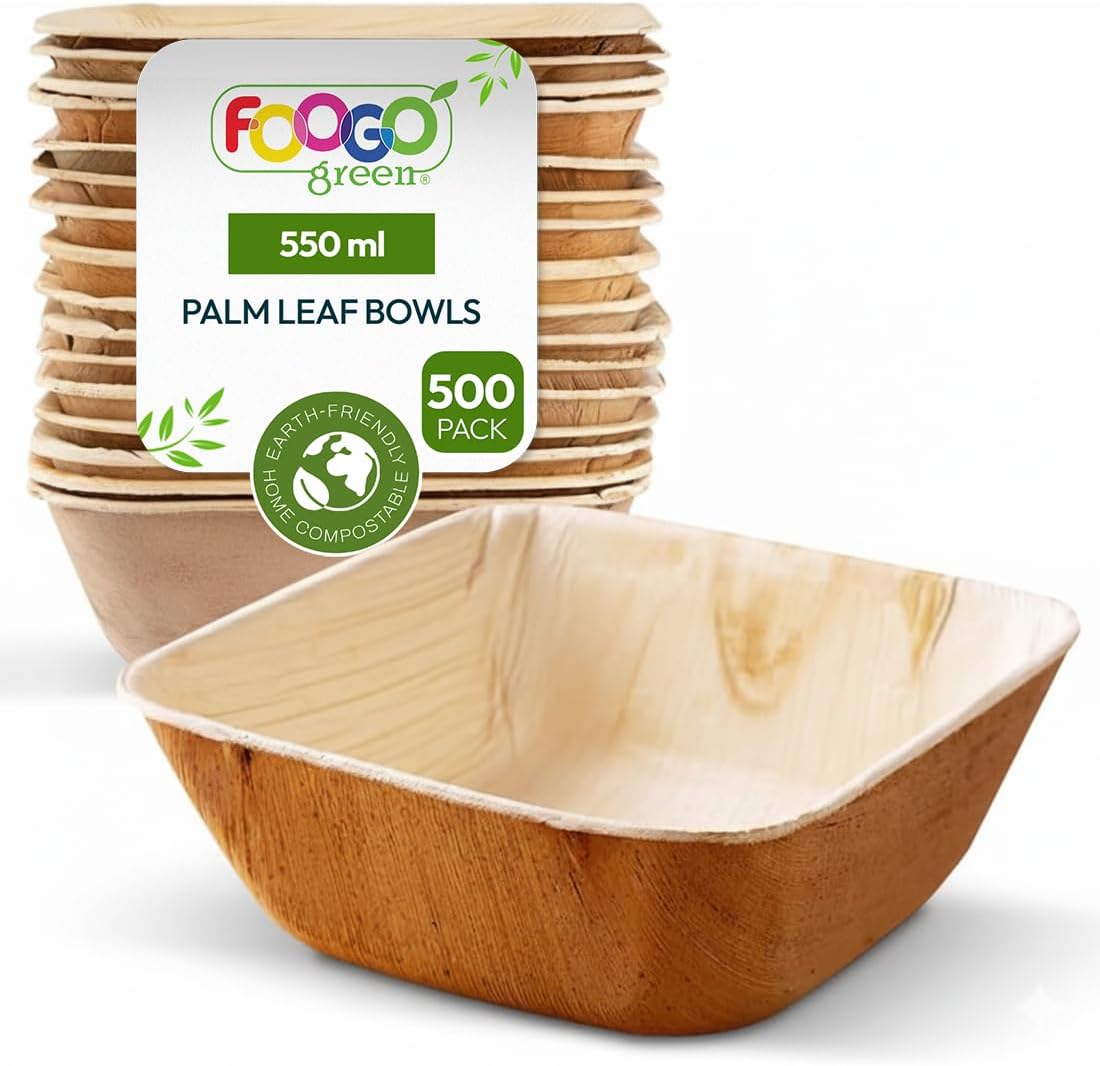 500Pcs Disposable Palm Leaf Bowls, 5" (13Cm) 19.4Oz (550Ml)