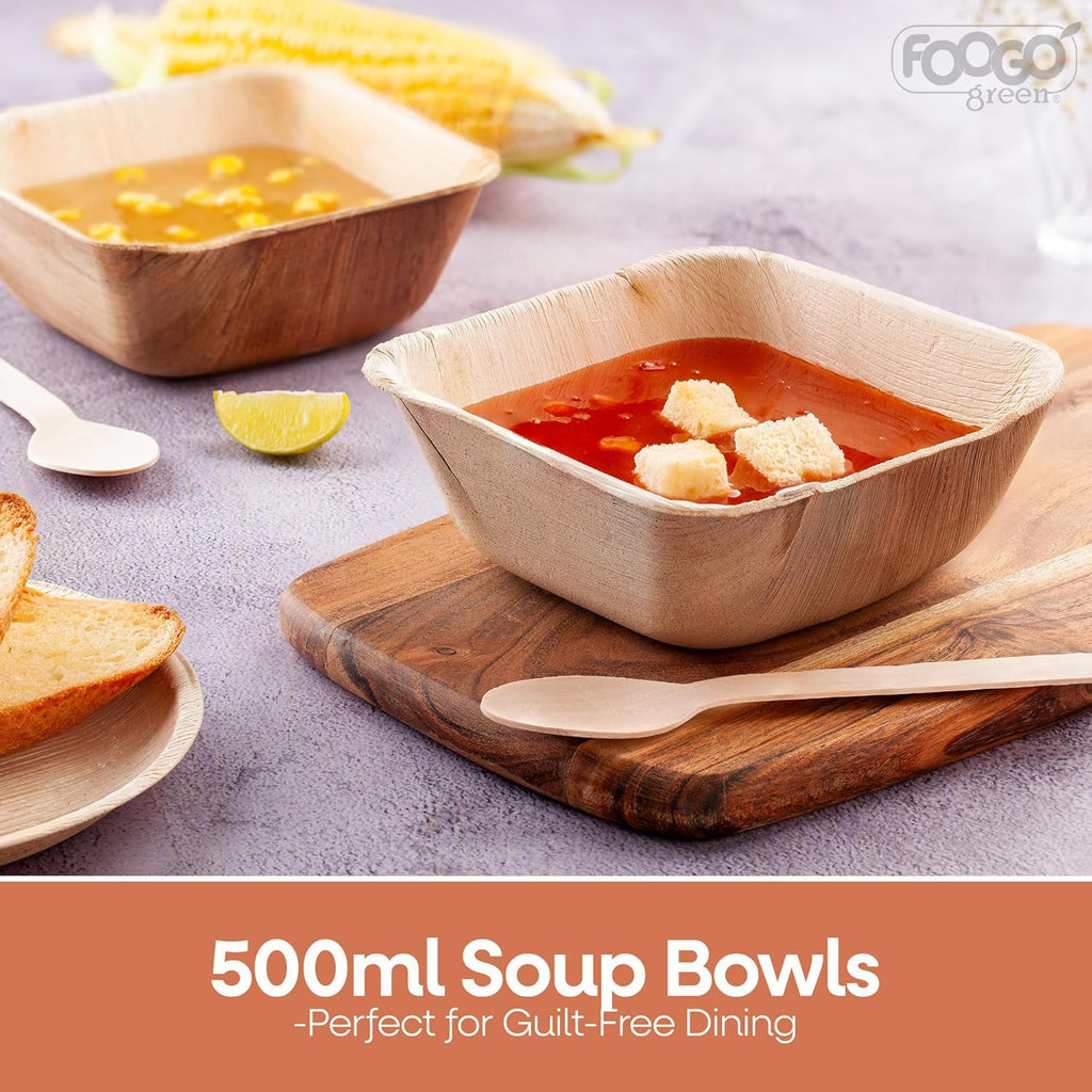 500Pcs Disposable Palm Leaf Bowls, 5" (13Cm) 19.4Oz (550Ml)
