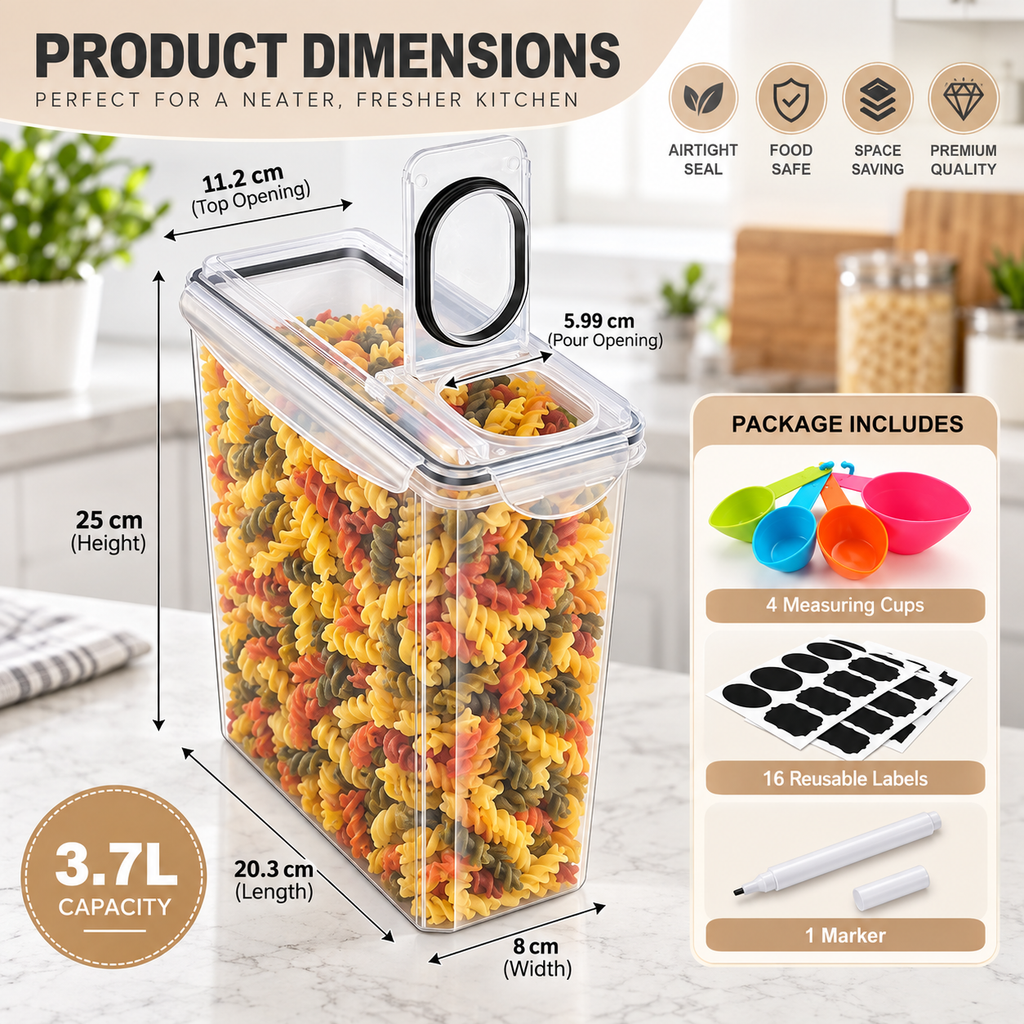 YASHE 3.7L Airtight Food Storage Containers – 2, 3, 4 or 6 Pack