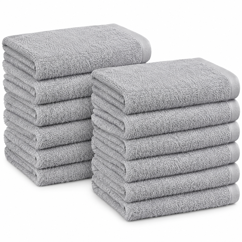 Amazon Basics grey 100% cotton face towels 30 x 30 cm pack of 12