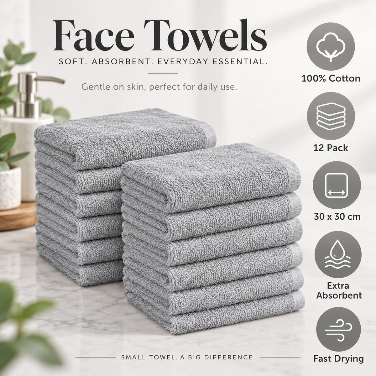 30 x 30 cm cotton face towel size guide