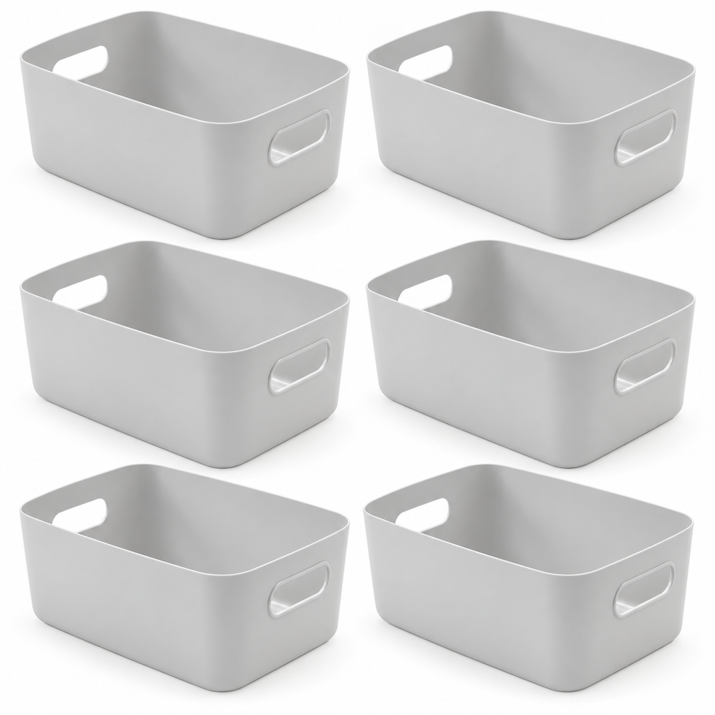 SA Products grey plastic storage baskets with handles pack of 6