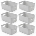 SA Products grey plastic storage baskets with handles pack of 6
