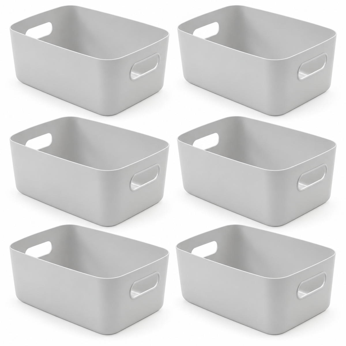 SA Products grey plastic storage baskets with handles pack of 6