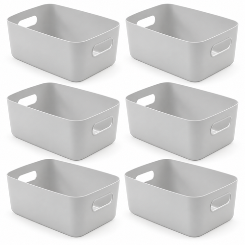 SA Products grey plastic storage baskets with handles pack of 6